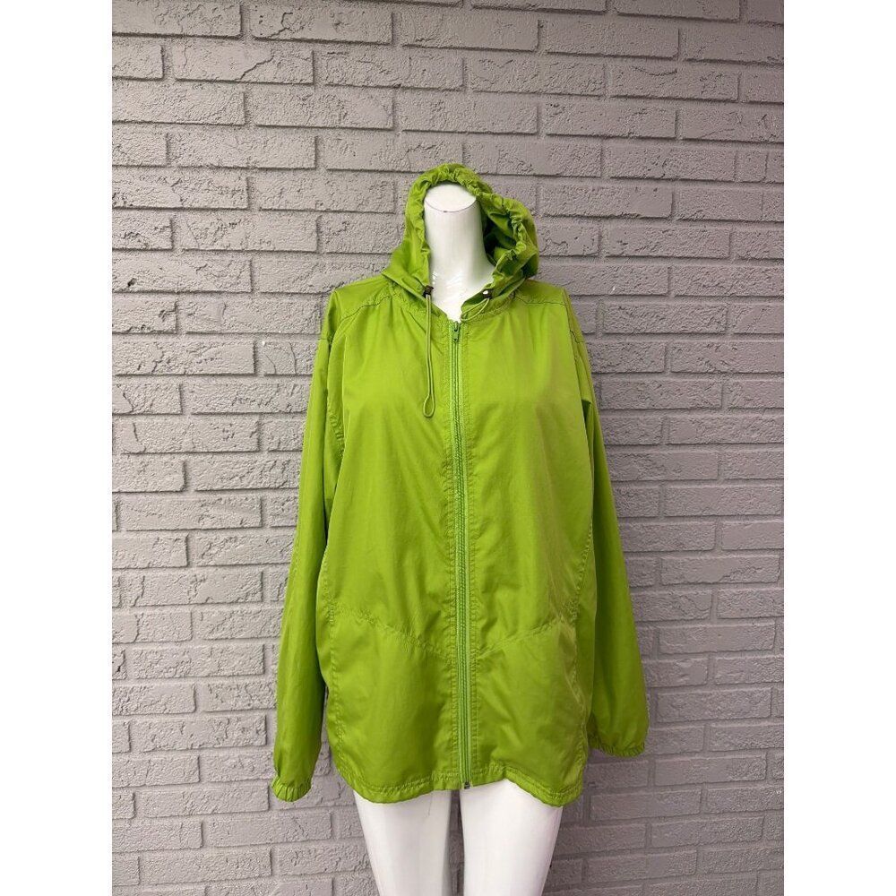 Tally Ho Women’s Lime Green Hooded Drawstring Zip Windbreaker Jacket Size XL